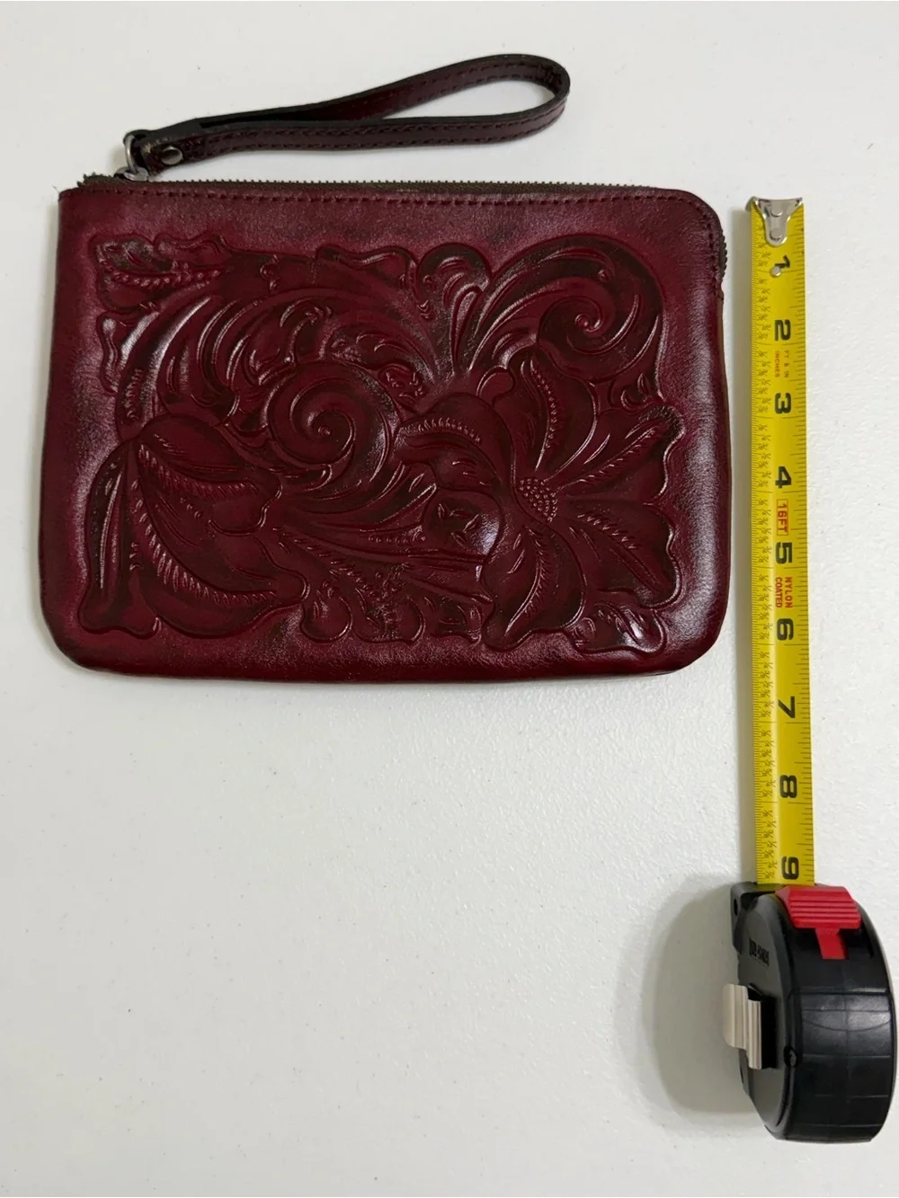 Patricia Nash Oxblood Tooled Leather Wristlet P349244 Floral Continental Pouch